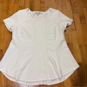 Roz & Ali Top 1X White Shortsleeve Knit Textured Pullover Stretch Classic